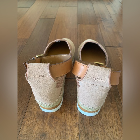 NEW See By Chloe Glyn Espadrille Ankle Sandals Suede Shoes Sz 37 Cipria blush - Picture 5 of 7